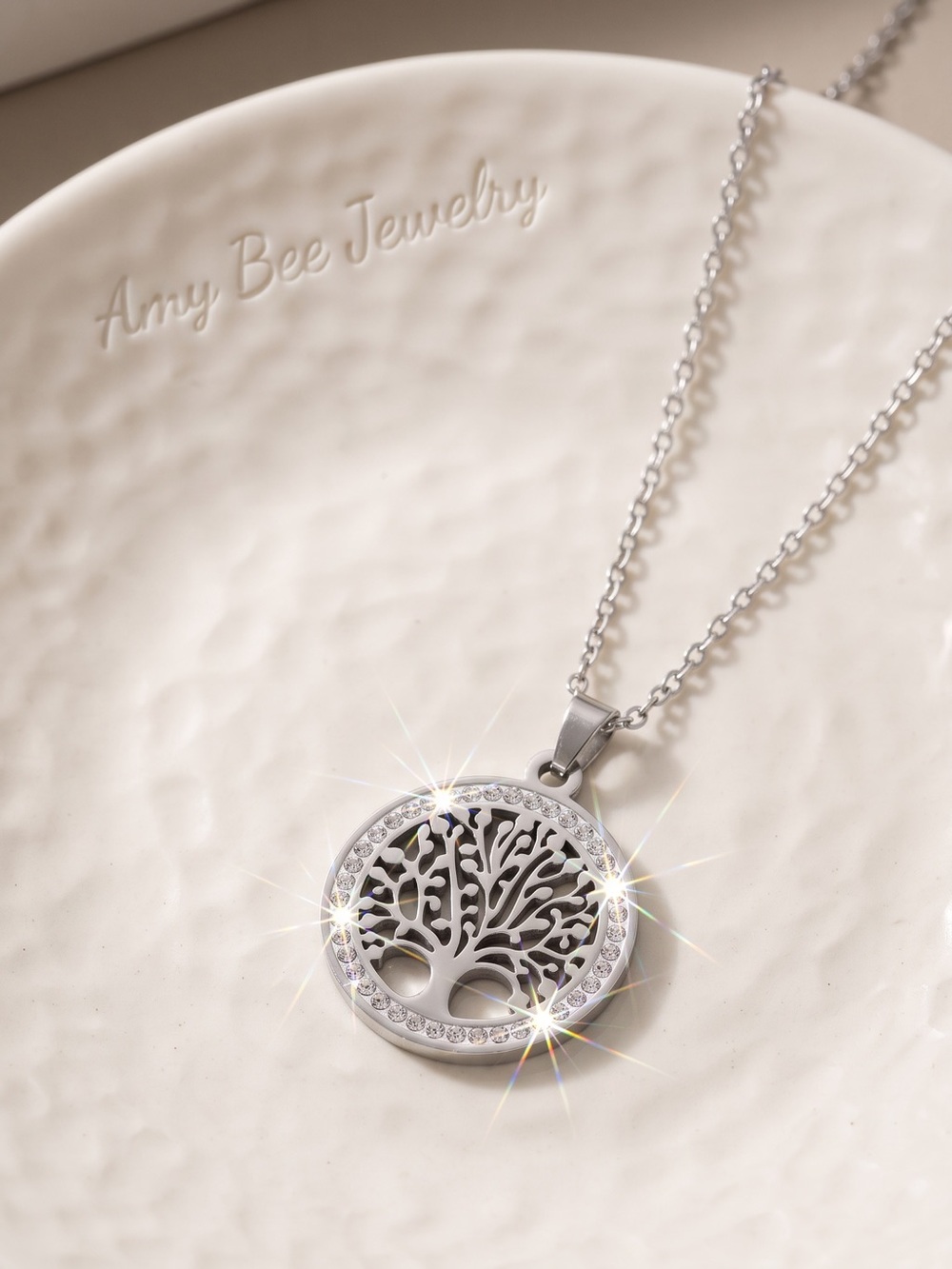 18k White Gold Plated Wishing Tree Pendant Necklace. New. - Picture 4 of 9